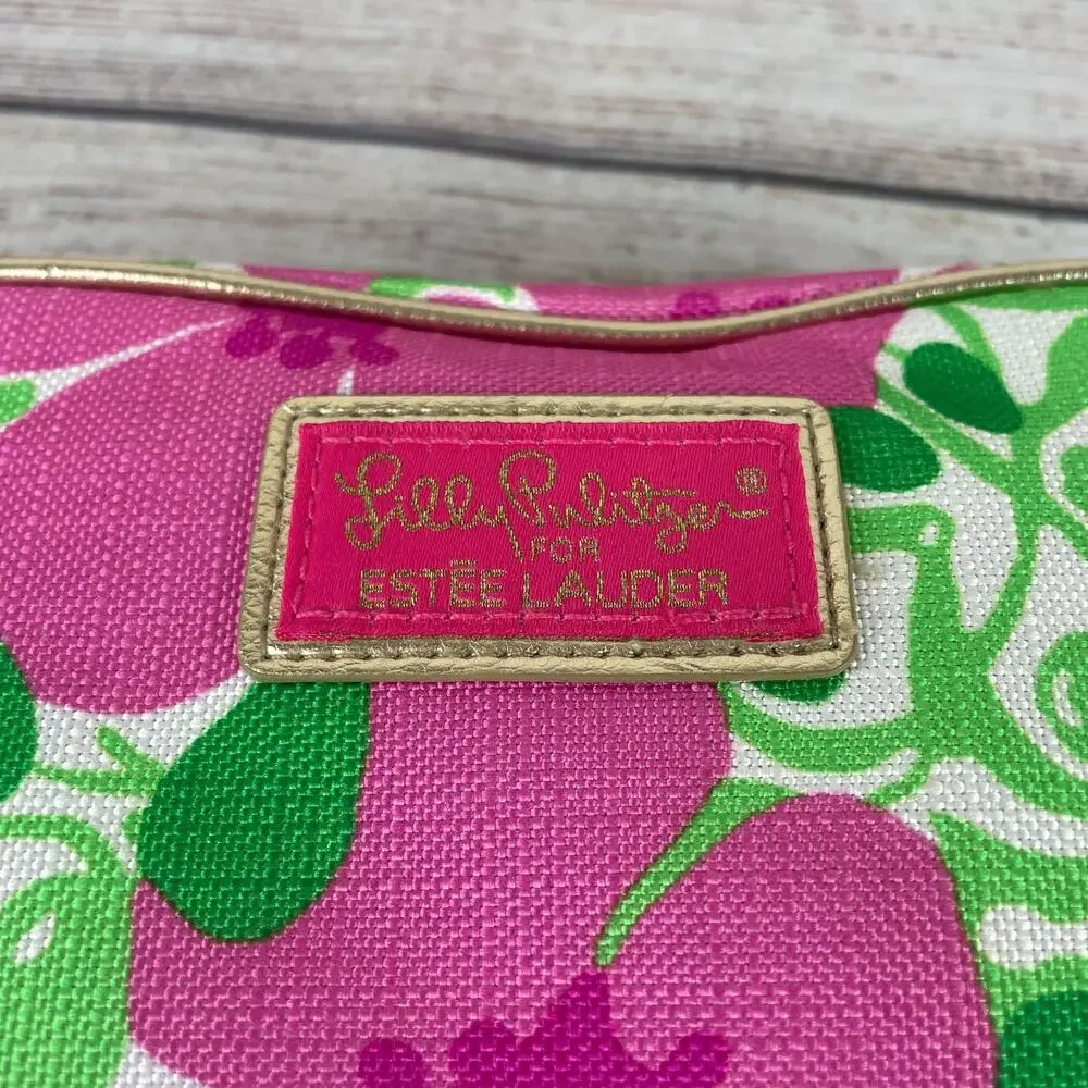 Lilly Pulitzer for Estee Lauder Pink Floral Cosmetic Travel Makeup Bag Zip